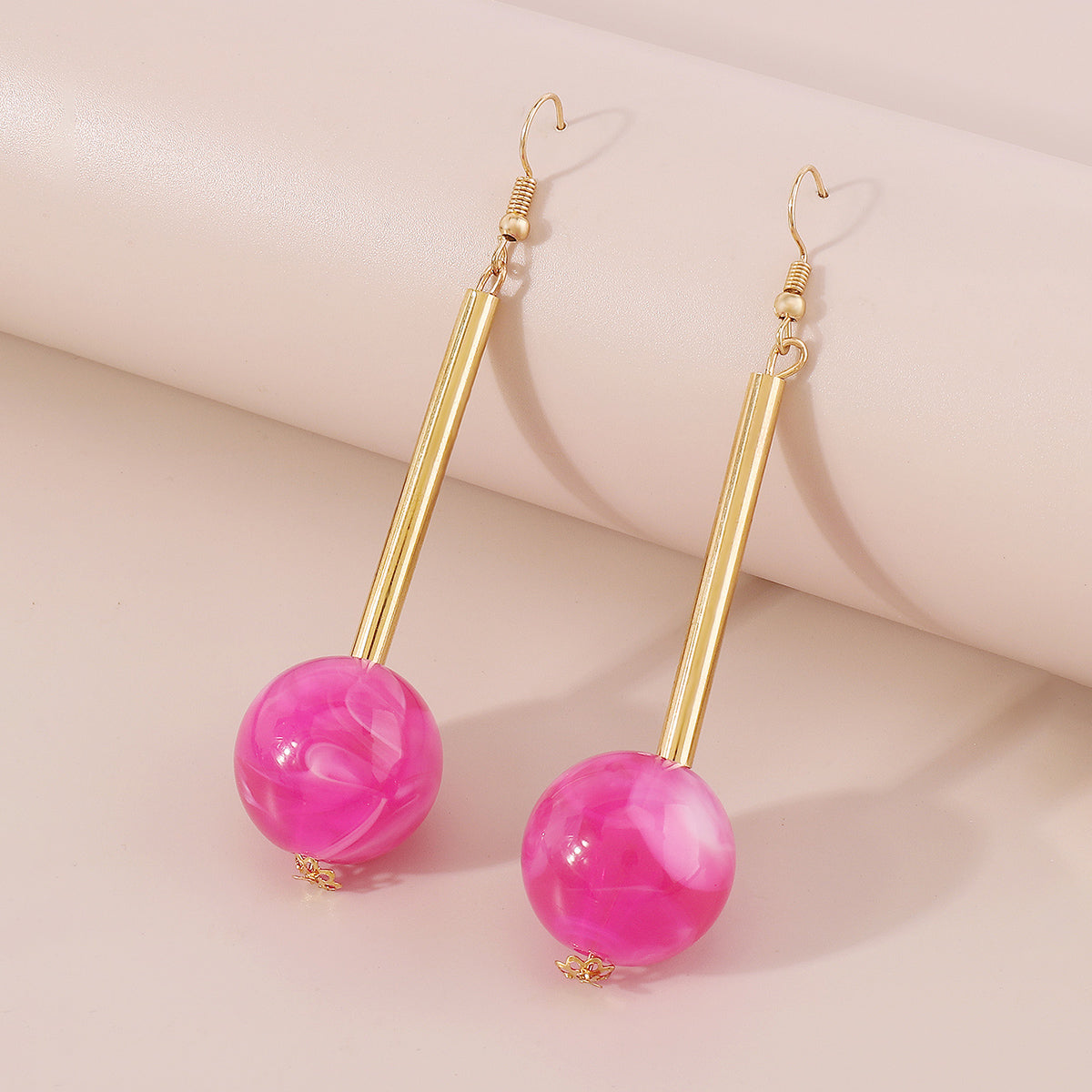 E11517 Candy Color Resin Long Round Ball Drop Earrings