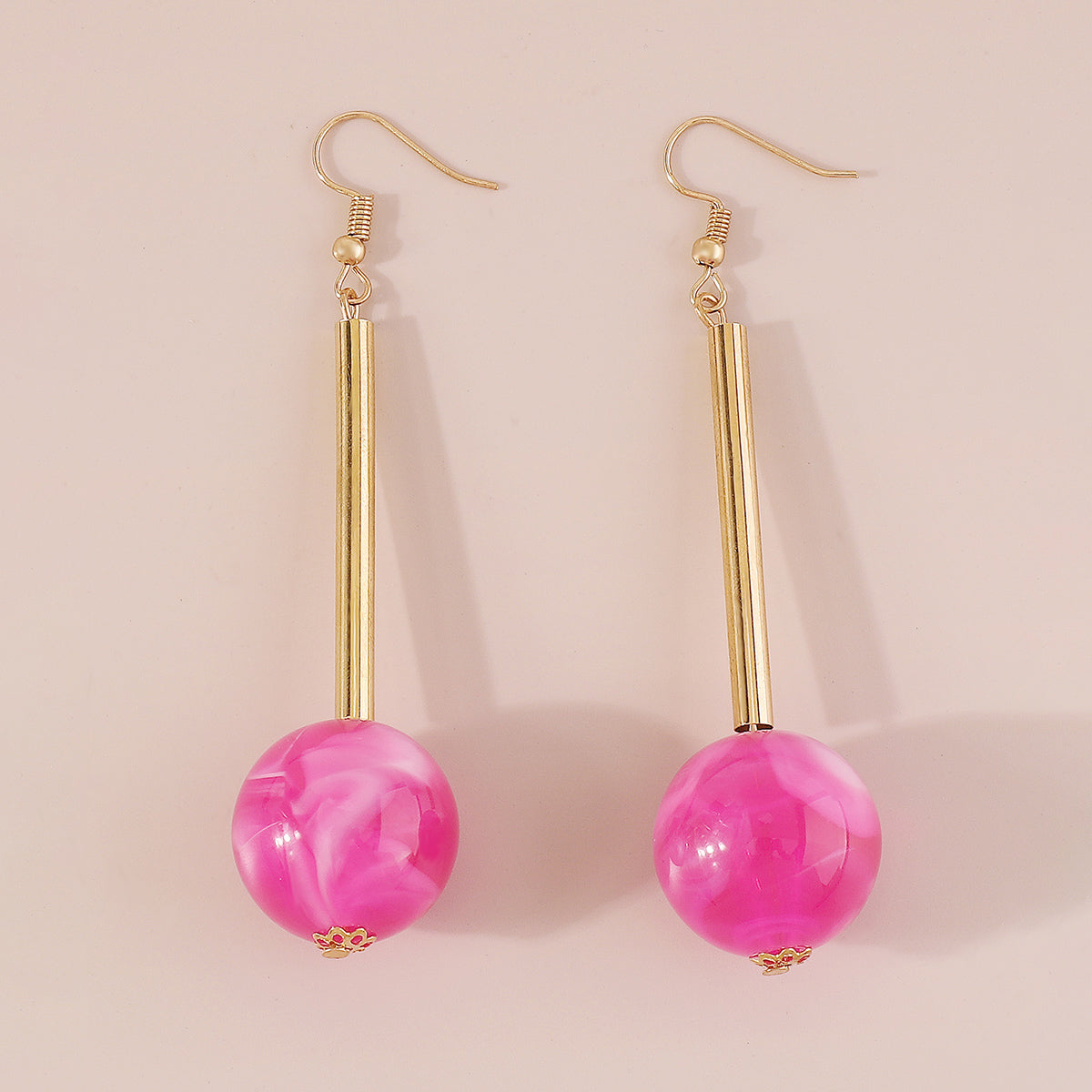 E11517 Candy Color Resin Long Round Ball Drop Earrings
