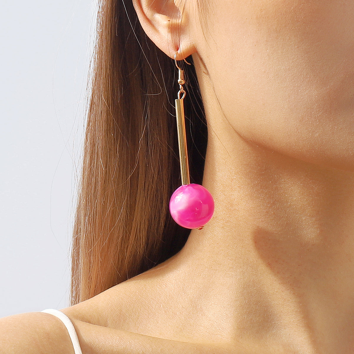 E11517 Candy Color Resin Long Round Ball Drop Earrings