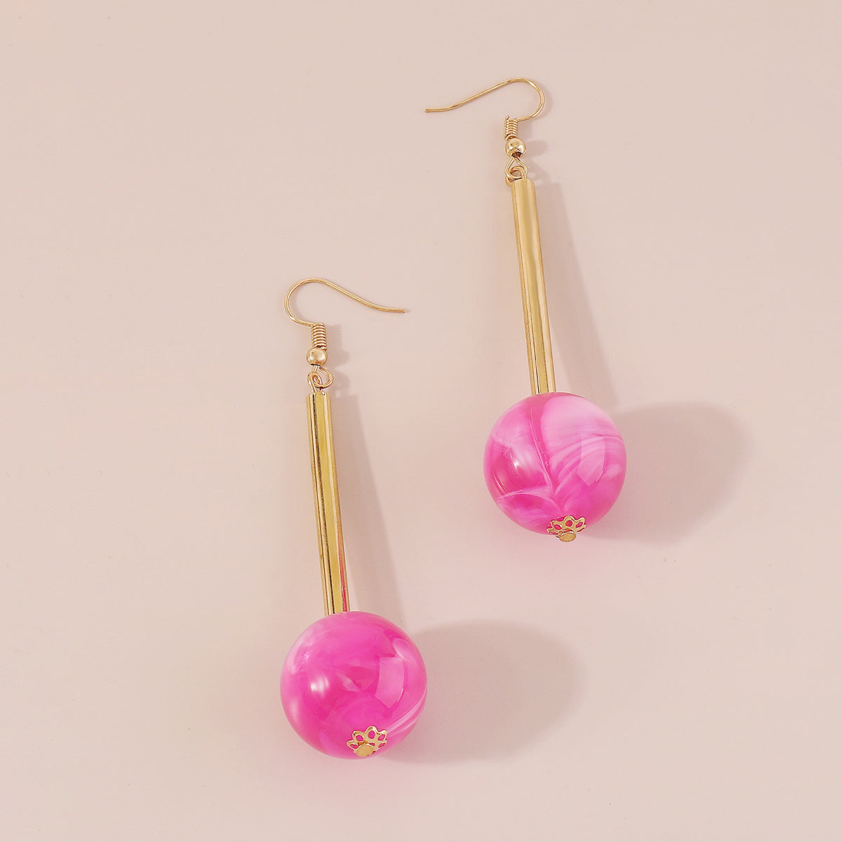 E11517 Candy Color Resin Long Round Ball Drop Earrings