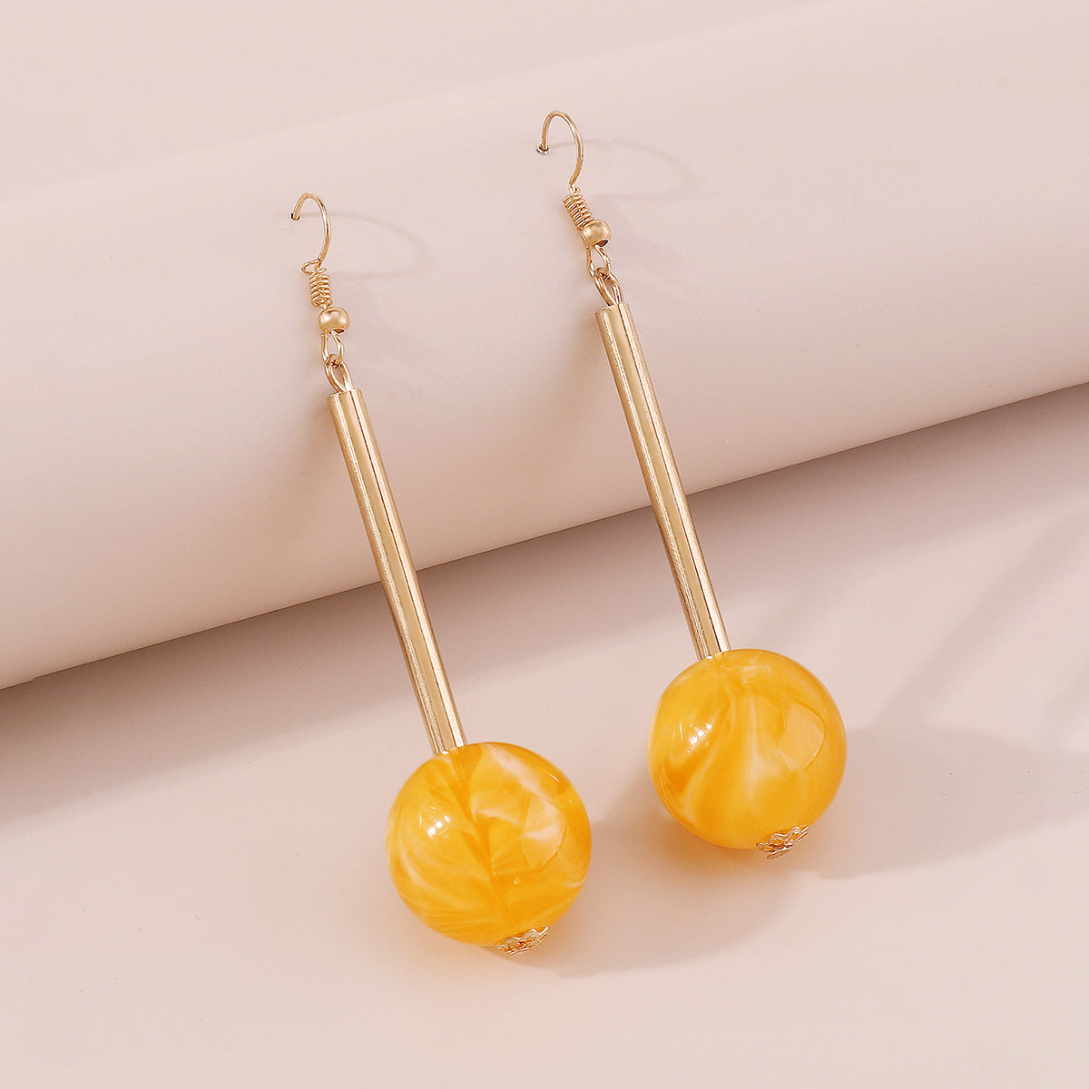E11517 Candy Color Resin Long Round Ball Drop Earrings