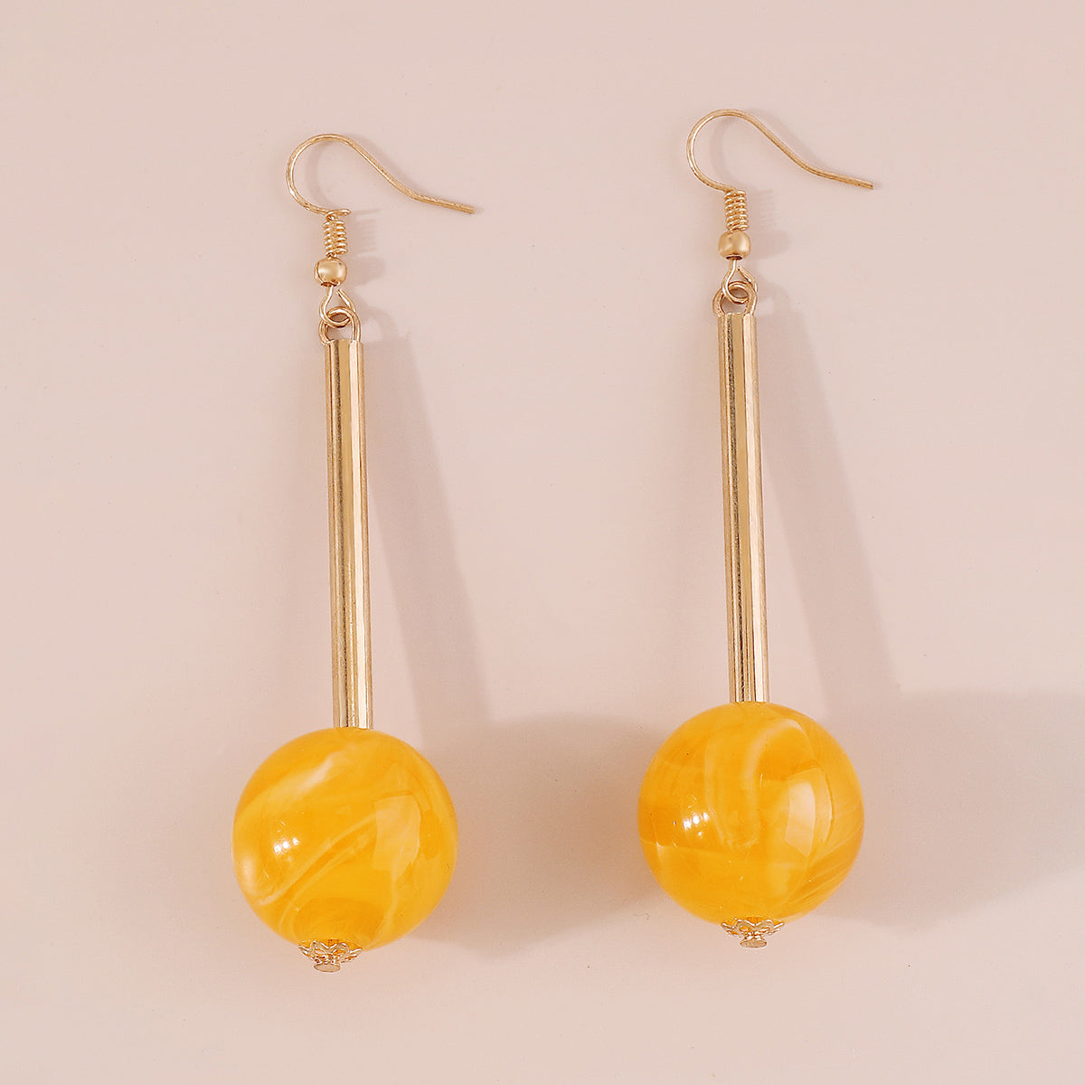 E11517 Candy Color Resin Long Round Ball Drop Earrings