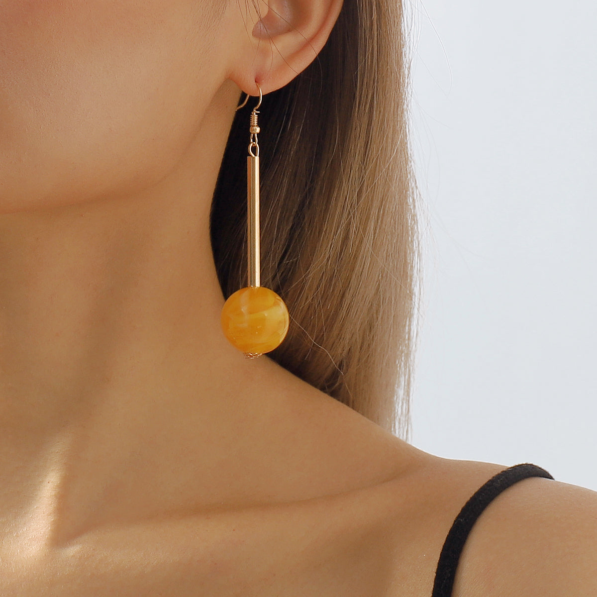E11517 Candy Color Resin Long Round Ball Drop Earrings