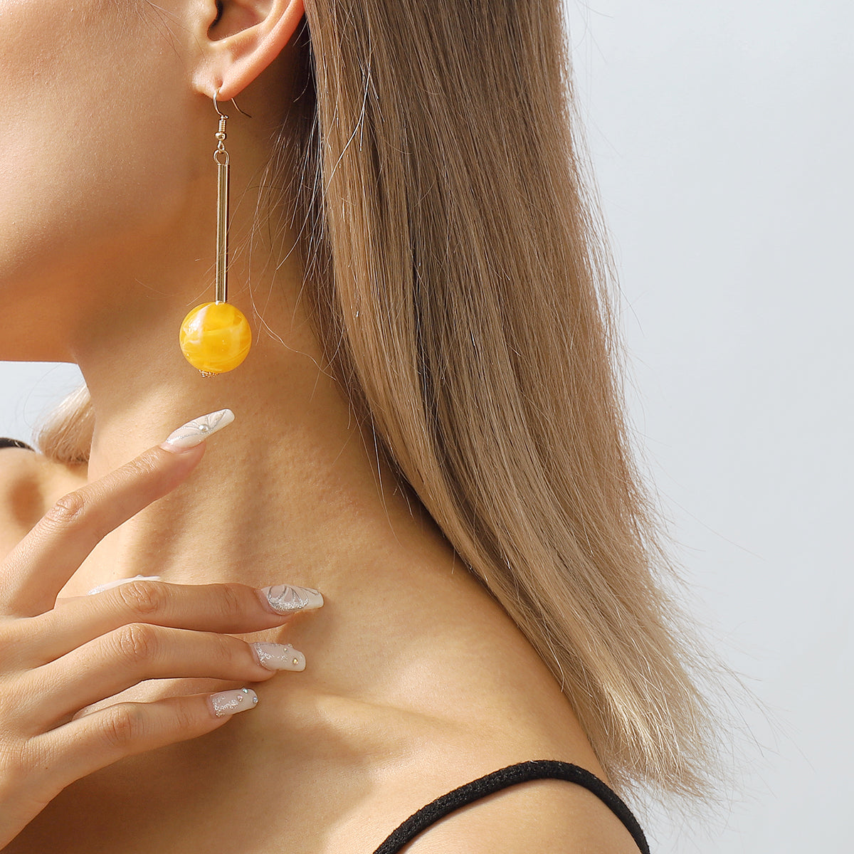 E11517 Candy Color Resin Long Round Ball Drop Earrings