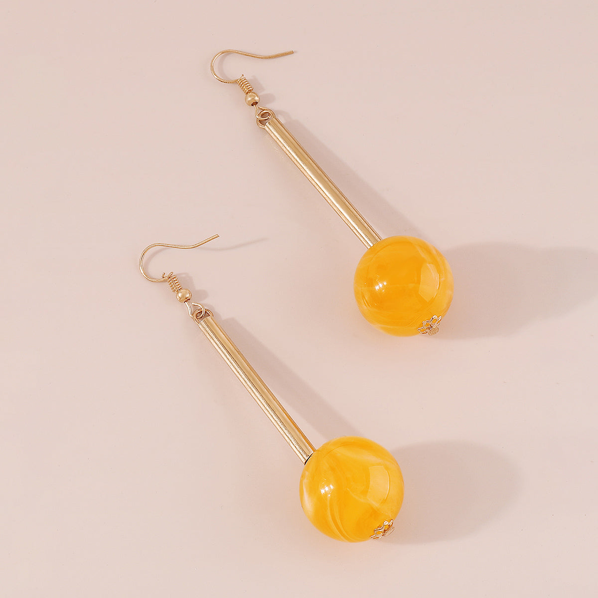 E11517 Candy Color Resin Long Round Ball Drop Earrings