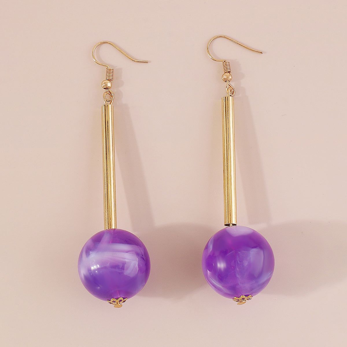 E11517 Candy Color Resin Long Round Ball Drop Earrings