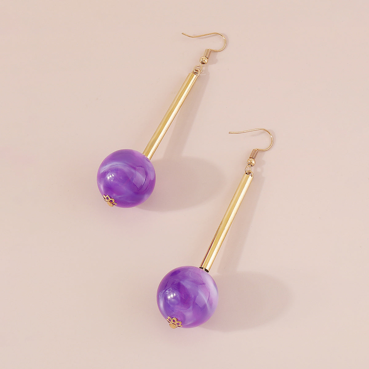 E11517 Candy Color Resin Long Round Ball Drop Earrings