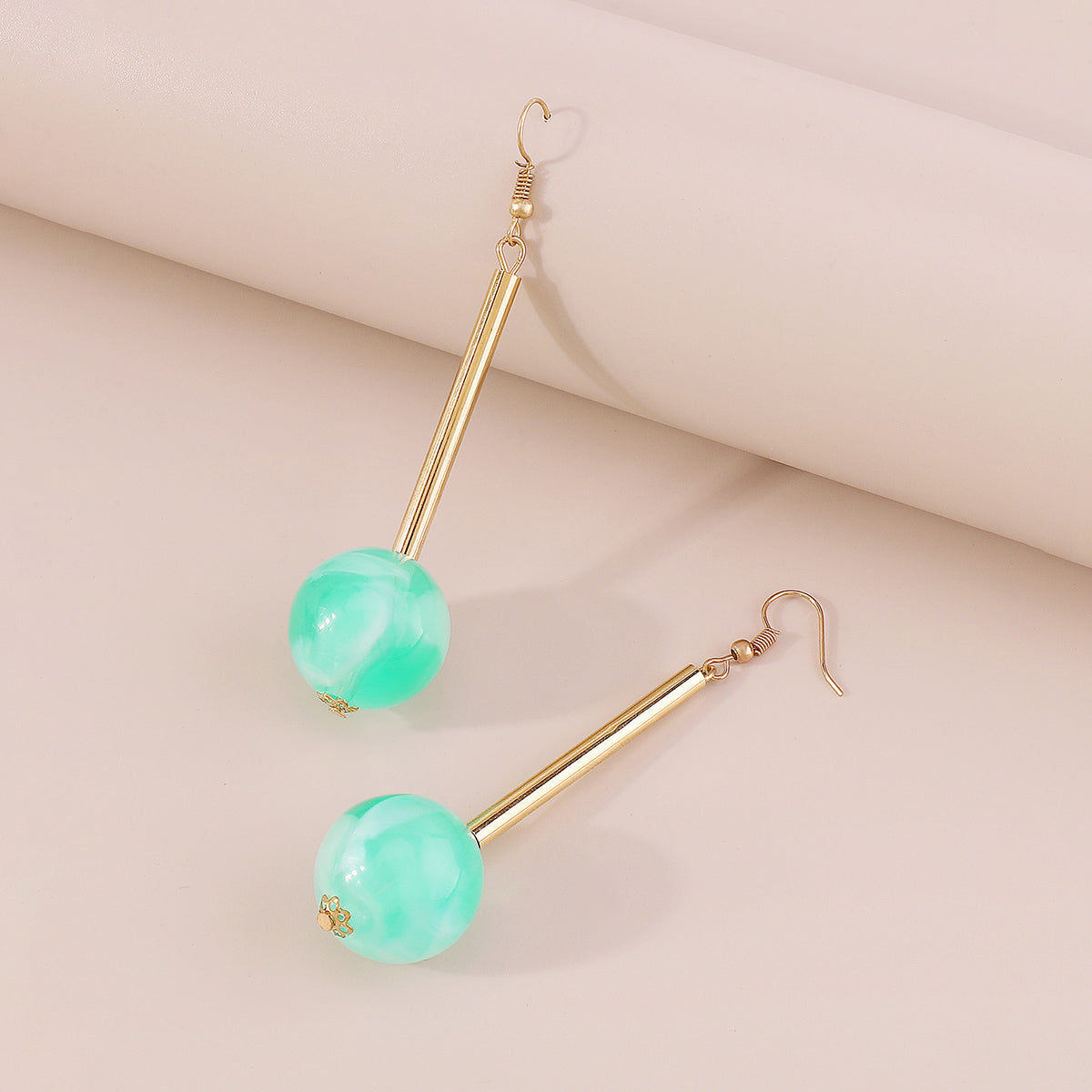 E11517 Candy Color Resin Long Round Ball Drop Earrings