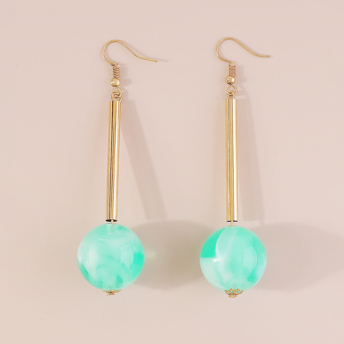 E11517 Candy Color Resin Long Round Ball Drop Earrings
