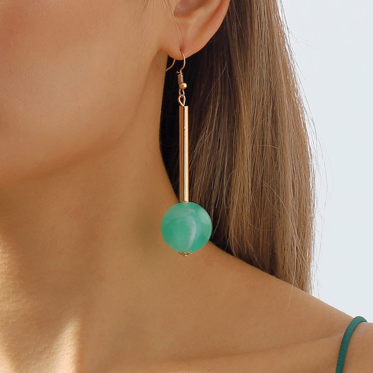 E11517 Candy Color Resin Long Round Ball Drop Earrings