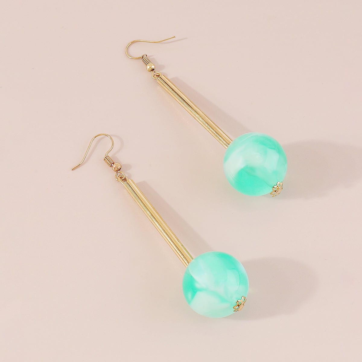 E11517 Candy Color Resin Long Round Ball Drop Earrings
