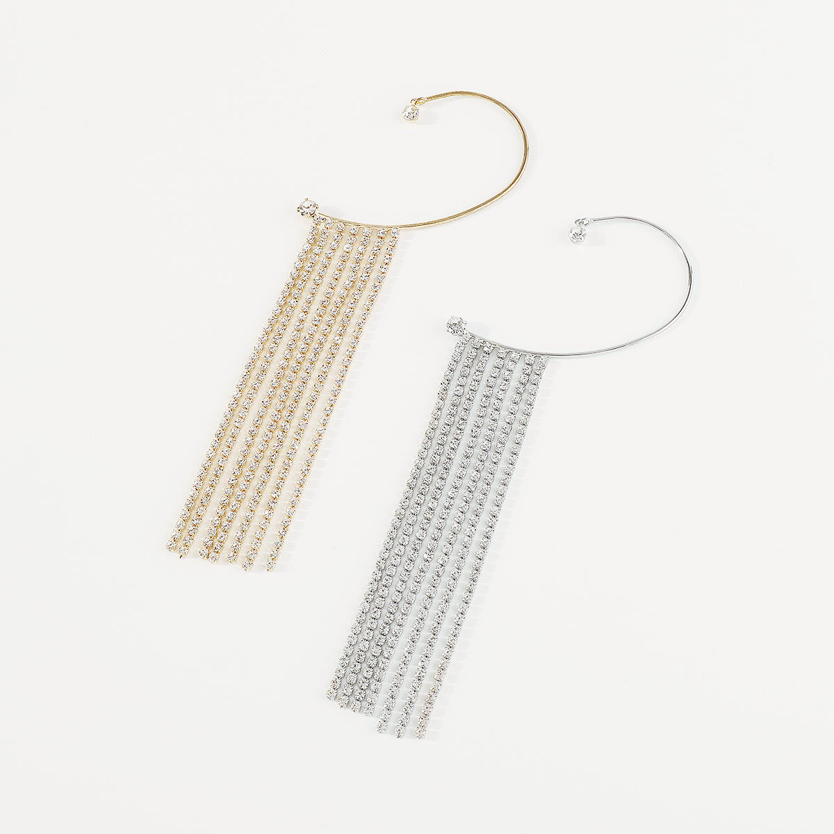 E11582 Long Tassel Rhinestone Ear Cuff Hanging Earrings