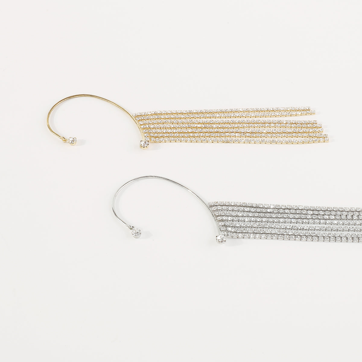 E11582 Long Tassel Rhinestone Ear Cuff Hanging Earrings