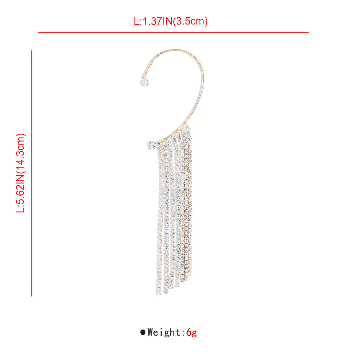 E11582 Long Tassel Rhinestone Ear Cuff Hanging Earrings