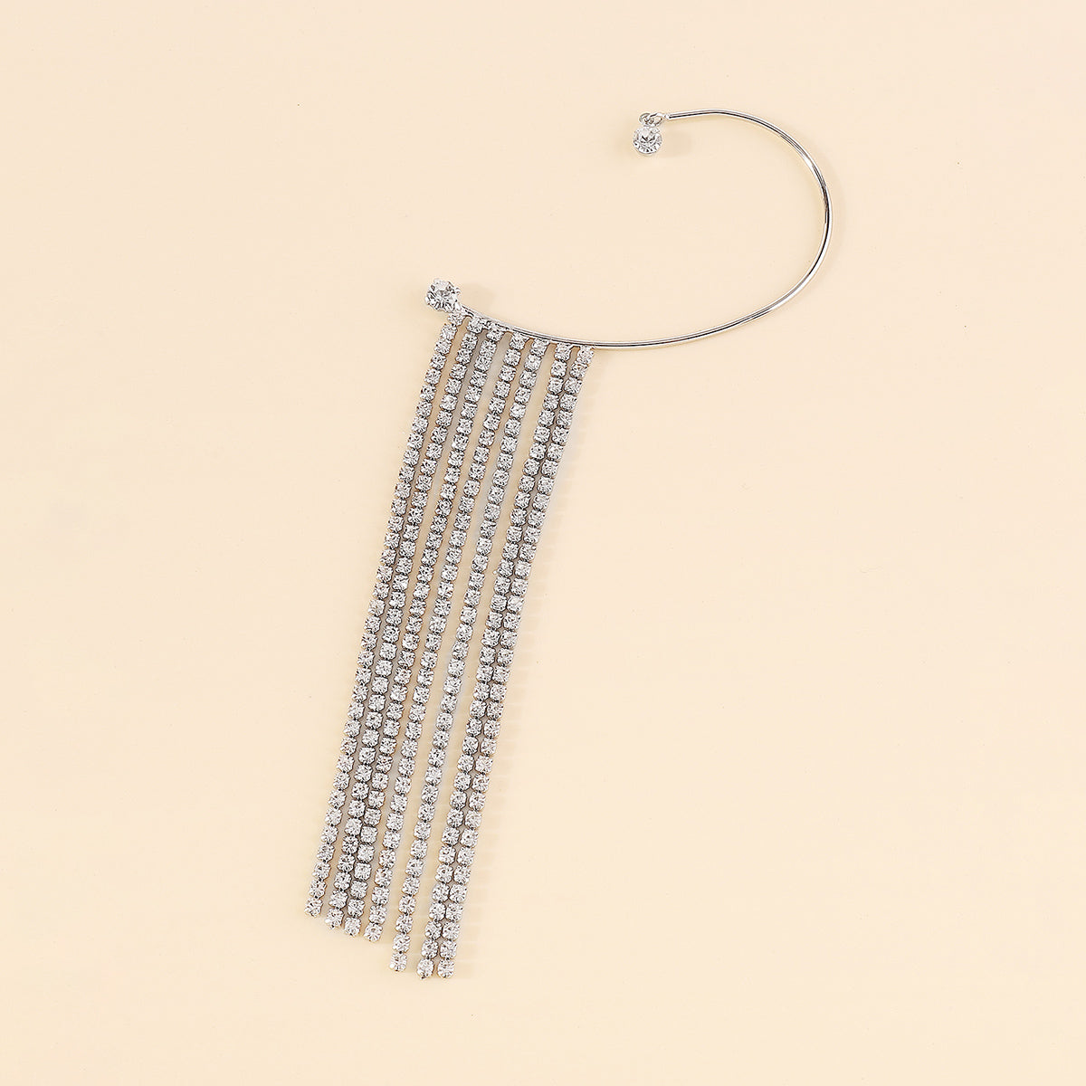 E11582 Long Tassel Rhinestone Ear Cuff Hanging Earrings