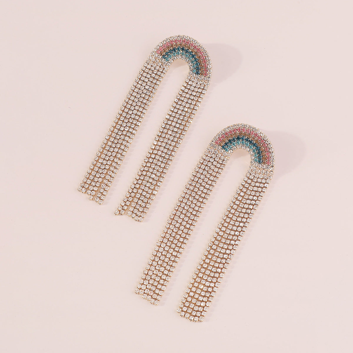 E11665 Rainbow Long Tassel Claw Chain Drop Earrings