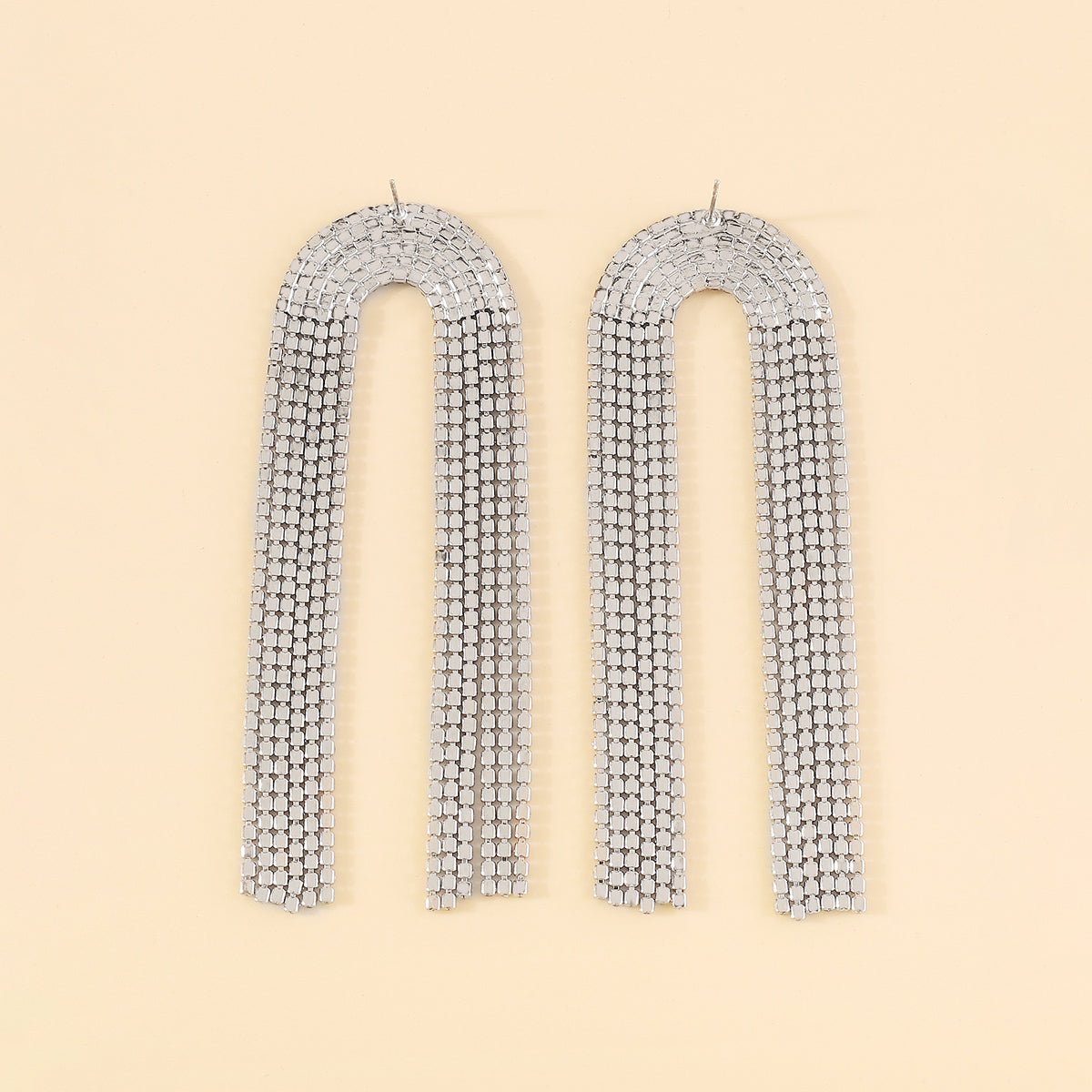 E11665 Rainbow Long Tassel Claw Chain Drop Earrings
