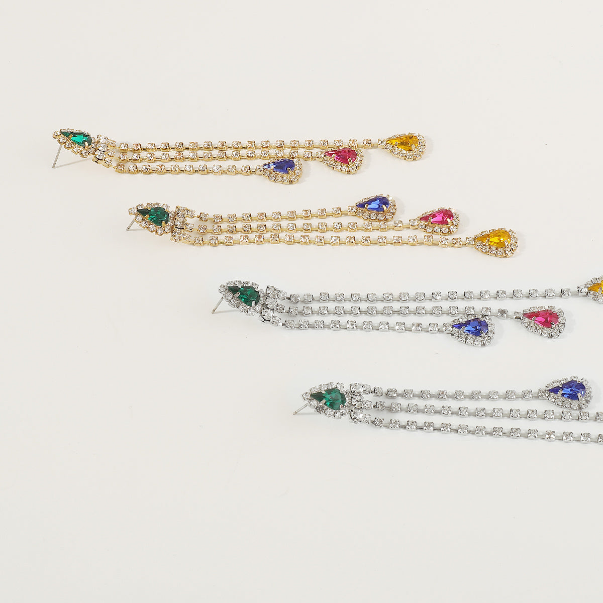 E11732 Long Tassel Colorful Rhinestone Drop Earrings