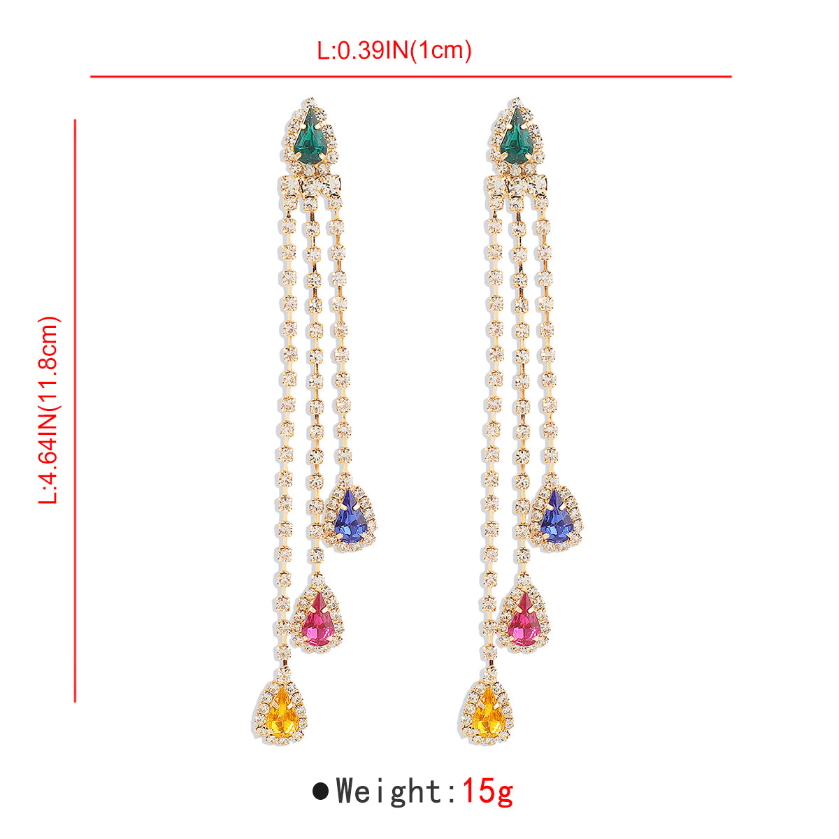 E11732 Long Tassel Colorful Rhinestone Drop Earrings