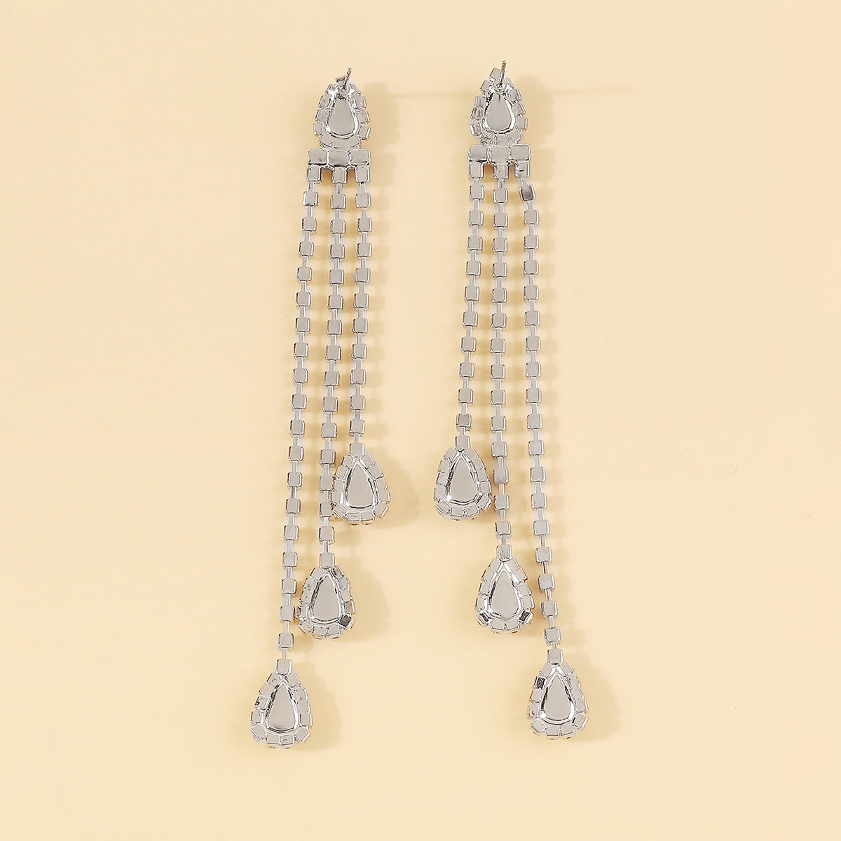 E11732 Long Tassel Colorful Rhinestone Drop Earrings