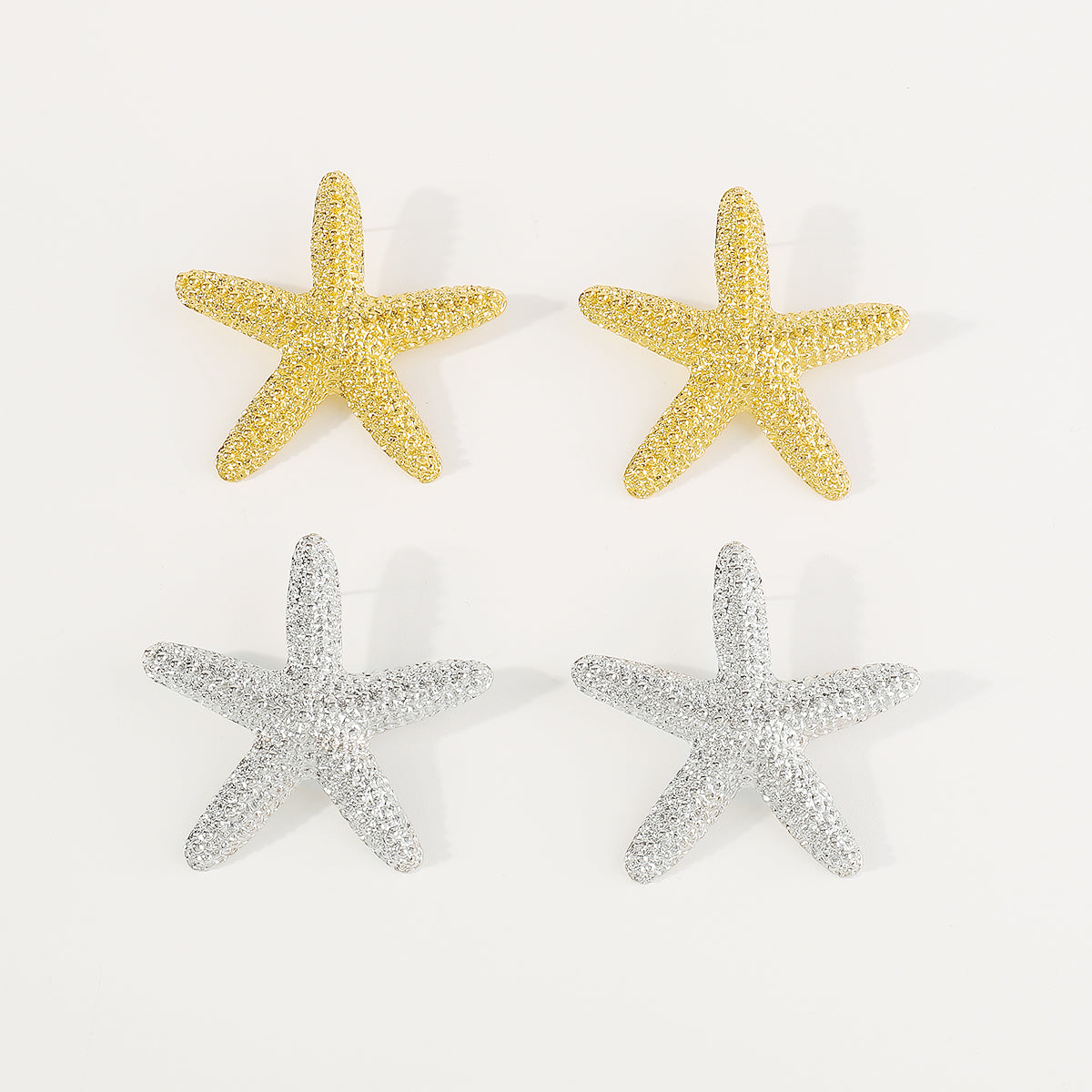 E11778 Large Metal Starfish Stud Earrings