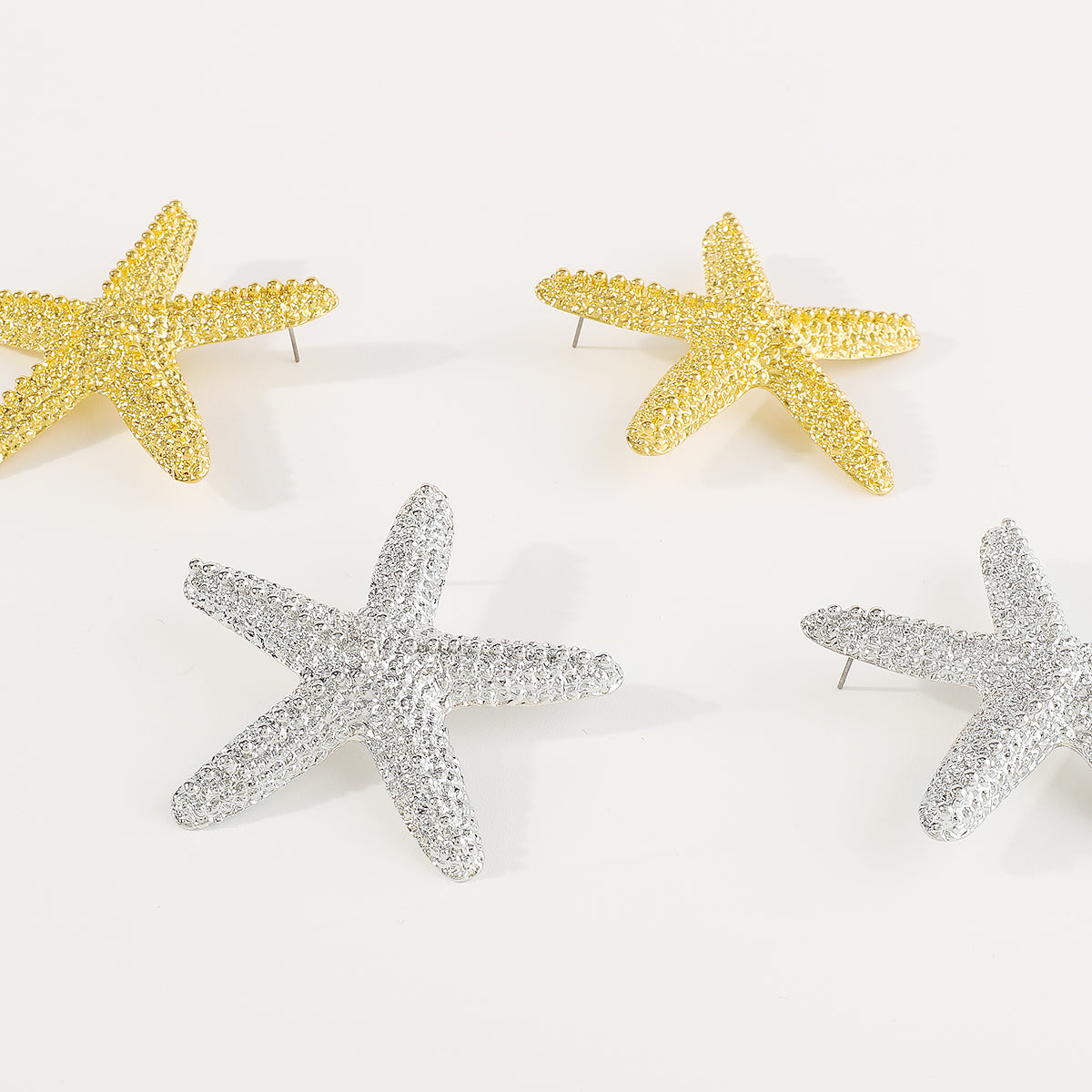 E11778 Large Metal Starfish Stud Earrings