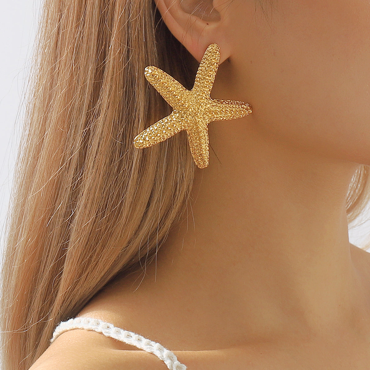 E11778 Large Metal Starfish Stud Earrings