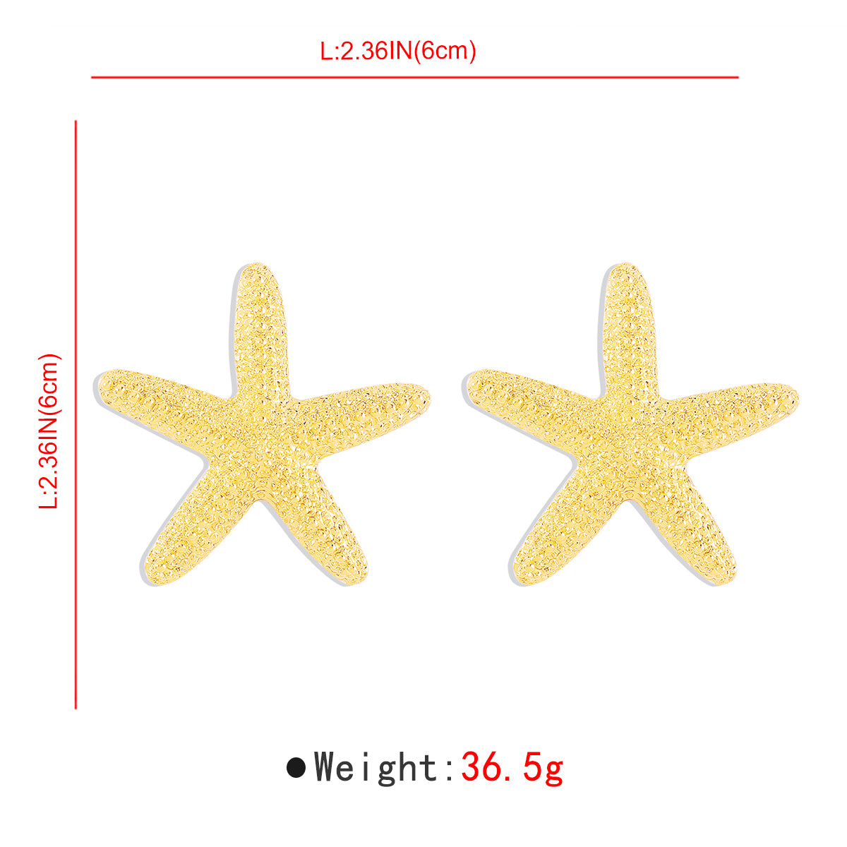 E11778 Large Metal Starfish Stud Earrings