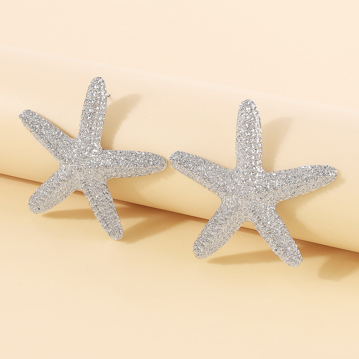 E11778 Large Metal Starfish Stud Earrings