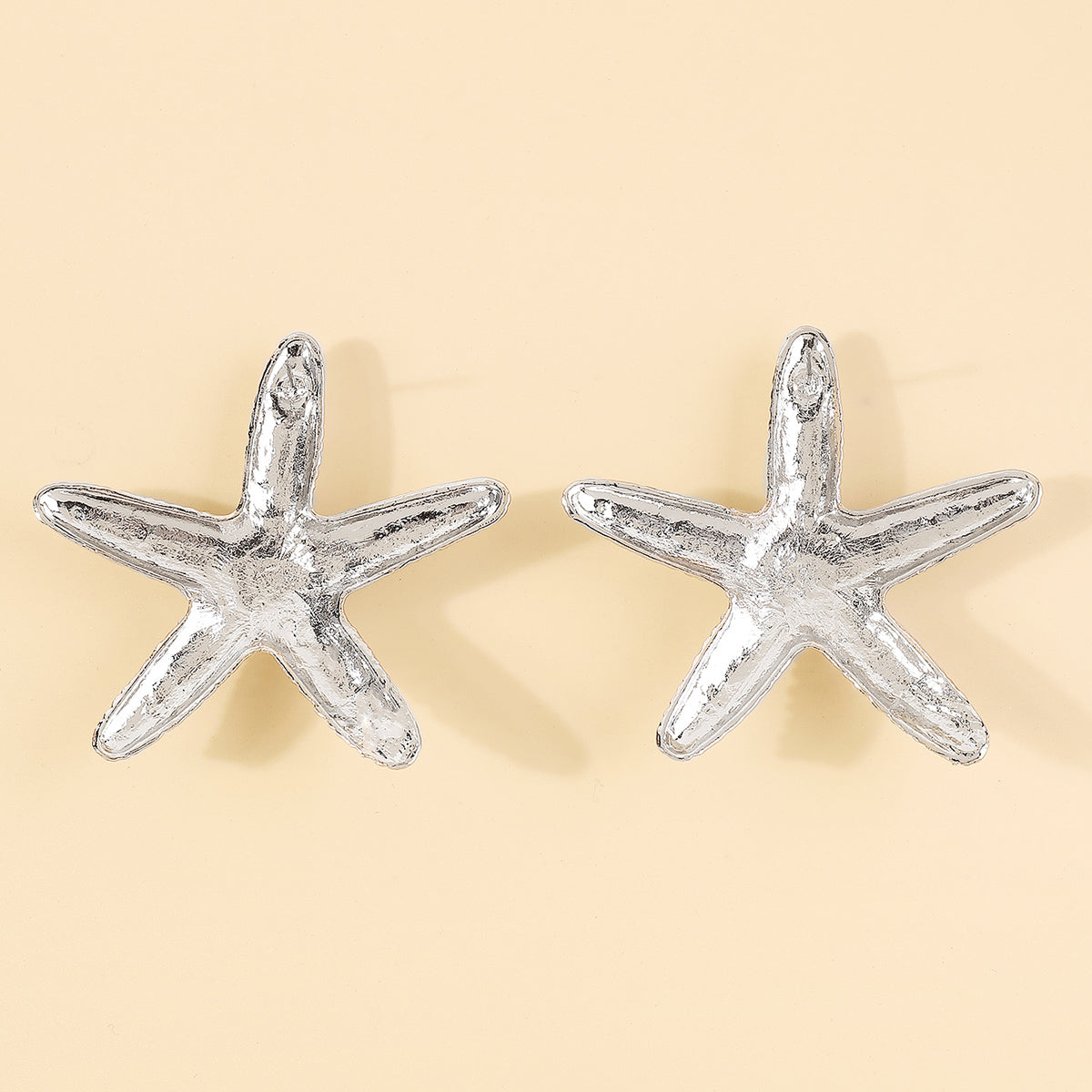E11778 Large Metal Starfish Stud Earrings