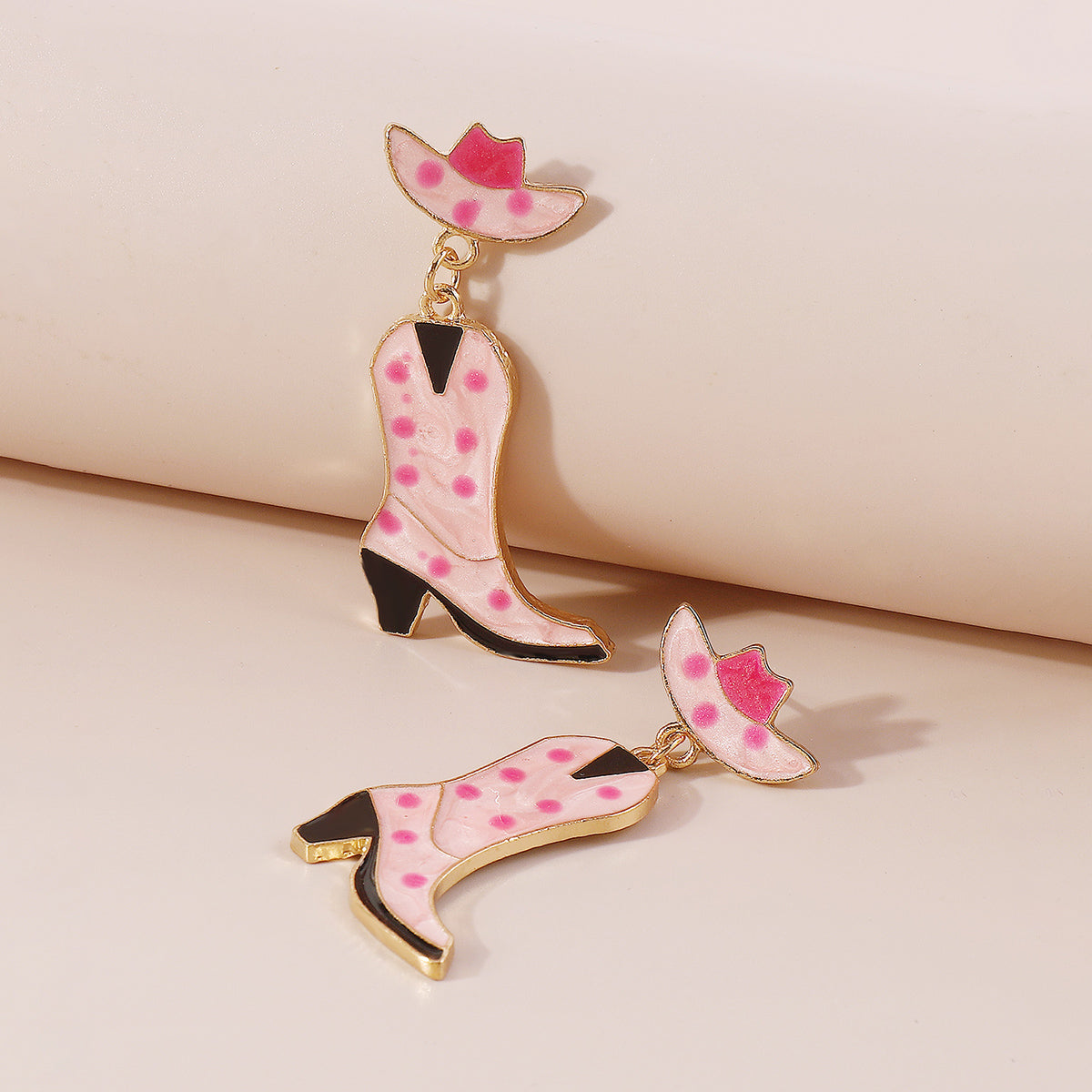 E11816 Pink & Blue Enamel Cowboy Boots Drop Earrings