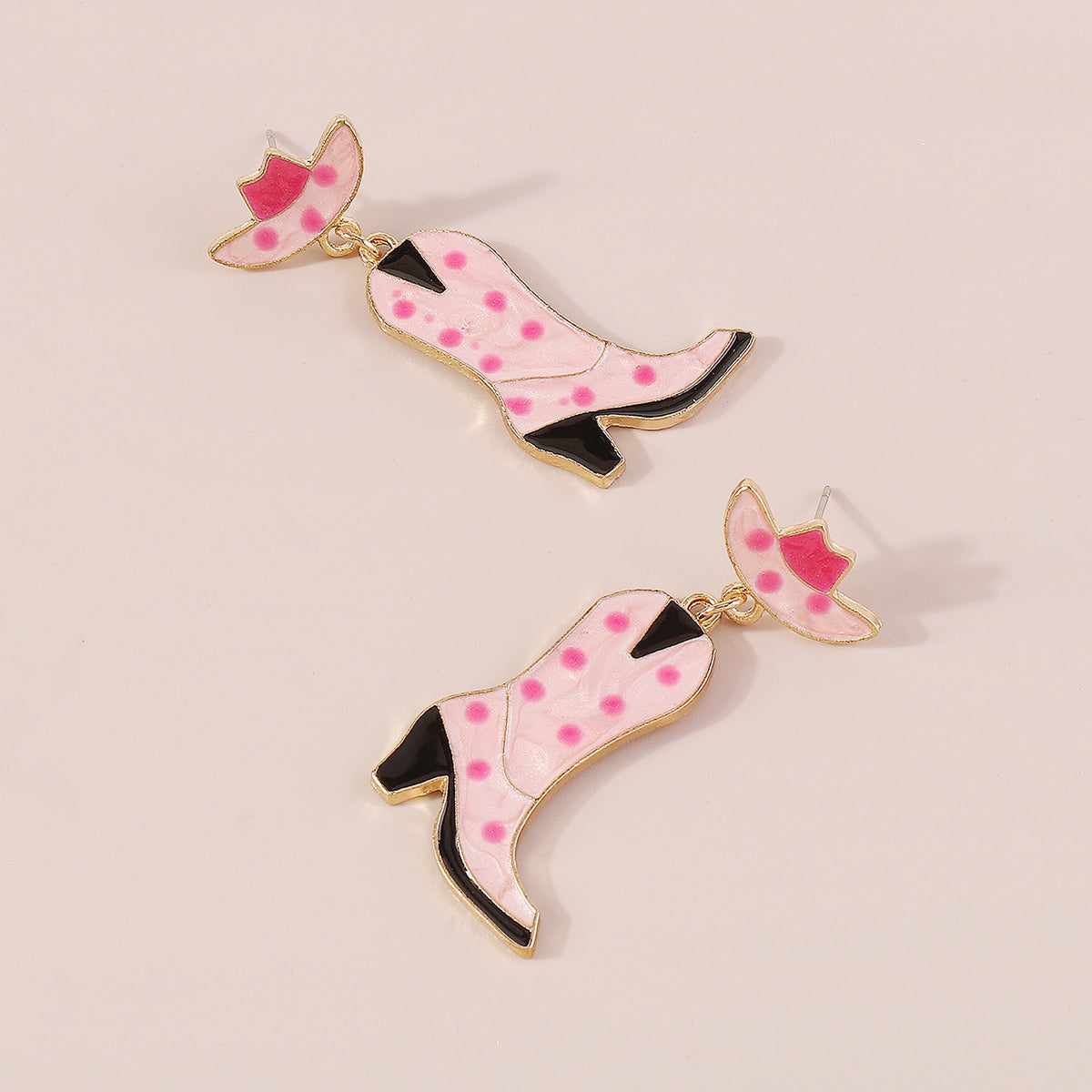 E11816 Pink & Blue Enamel Cowboy Boots Drop Earrings