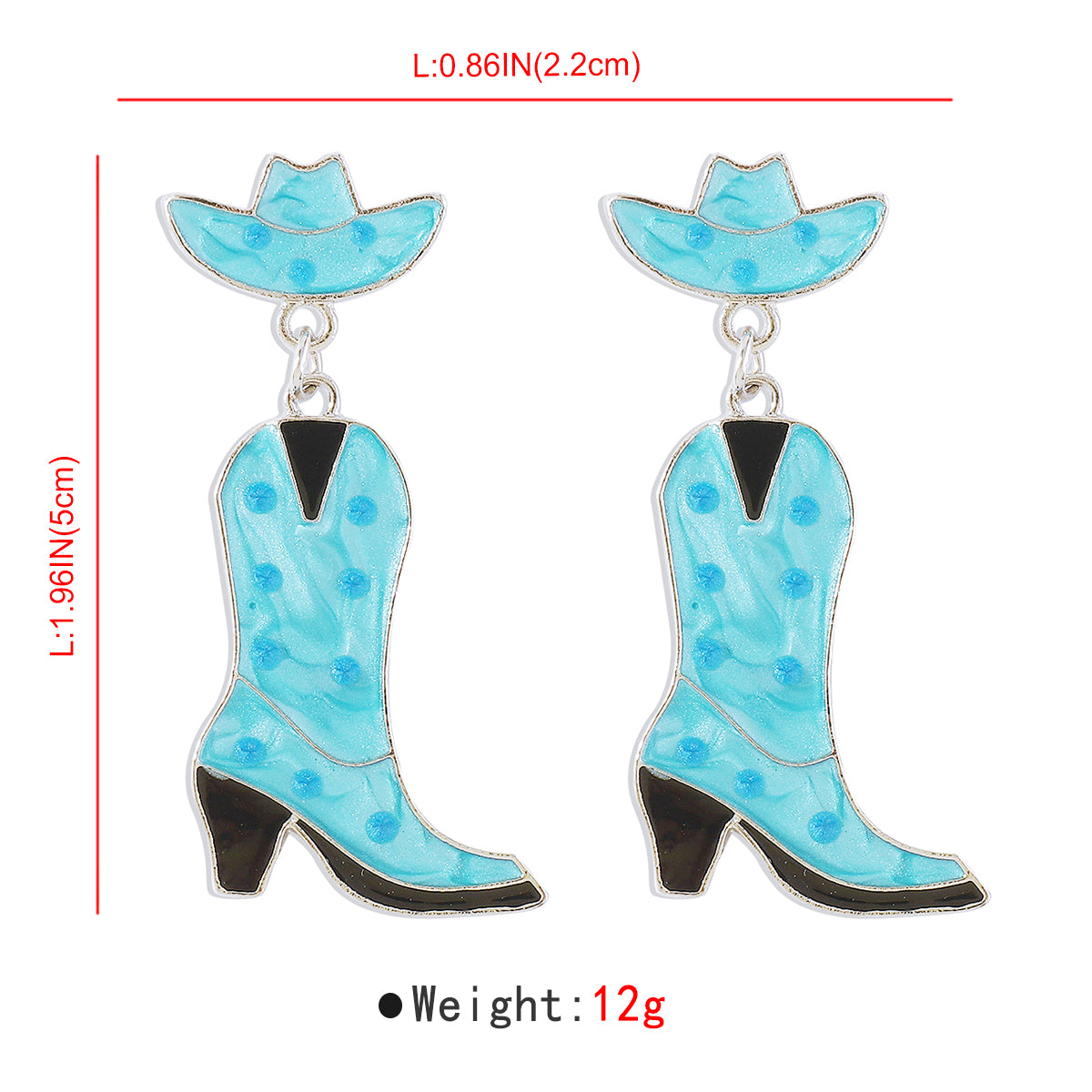 E11816 Pink & Blue Enamel Cowboy Boots Drop Earrings