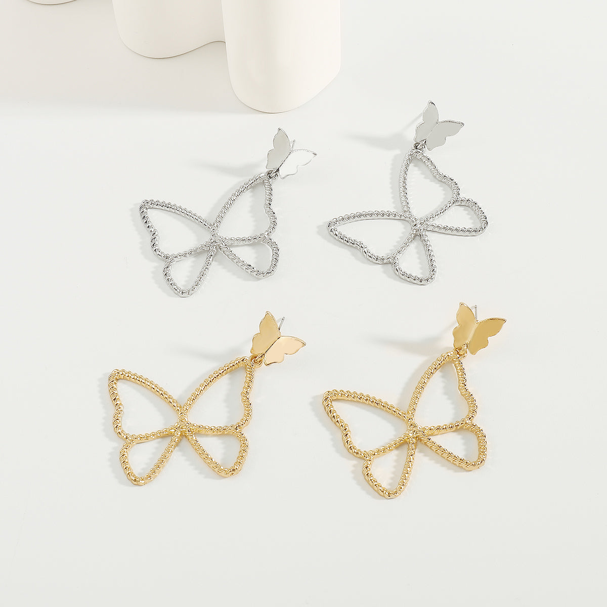 E11828 Large Metal Butterfly Dangle Earrings