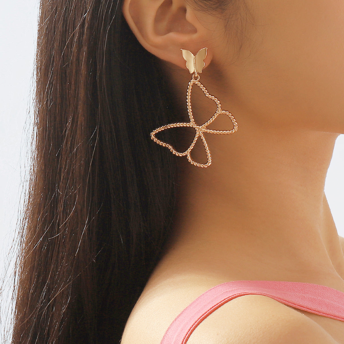E11828 Large Metal Butterfly Dangle Earrings