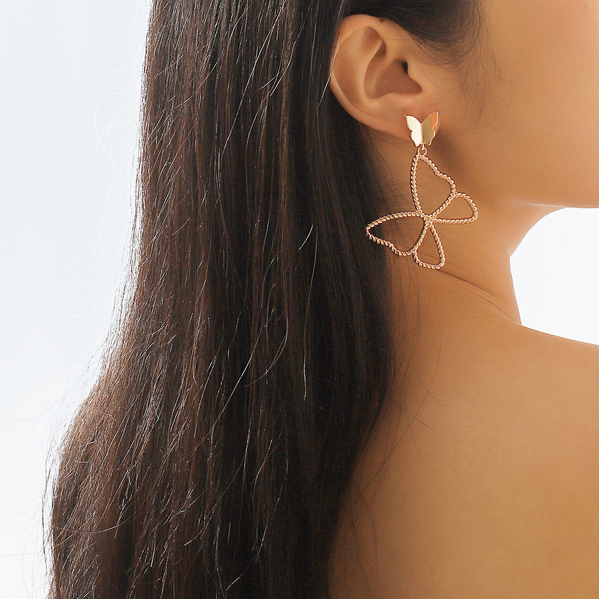 E11828 Large Metal Butterfly Dangle Earrings