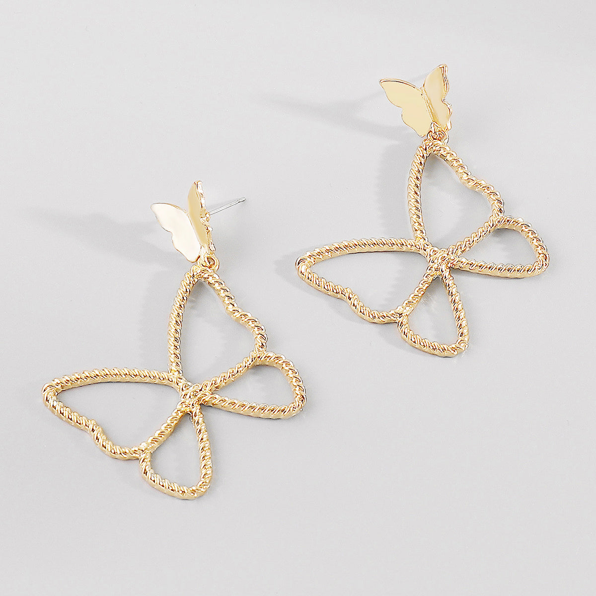 E11828 Large Metal Butterfly Dangle Earrings