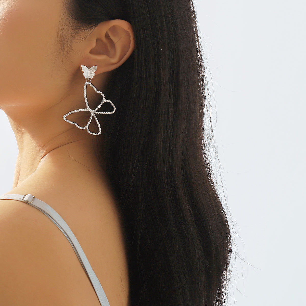 E11828 Large Metal Butterfly Dangle Earrings