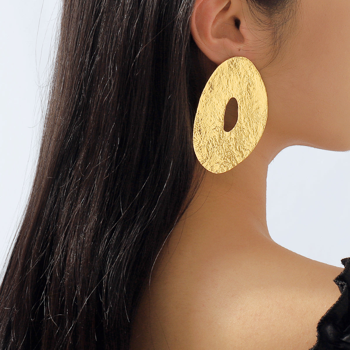 E11849 Large Metal Geometric Round Drop Earrings