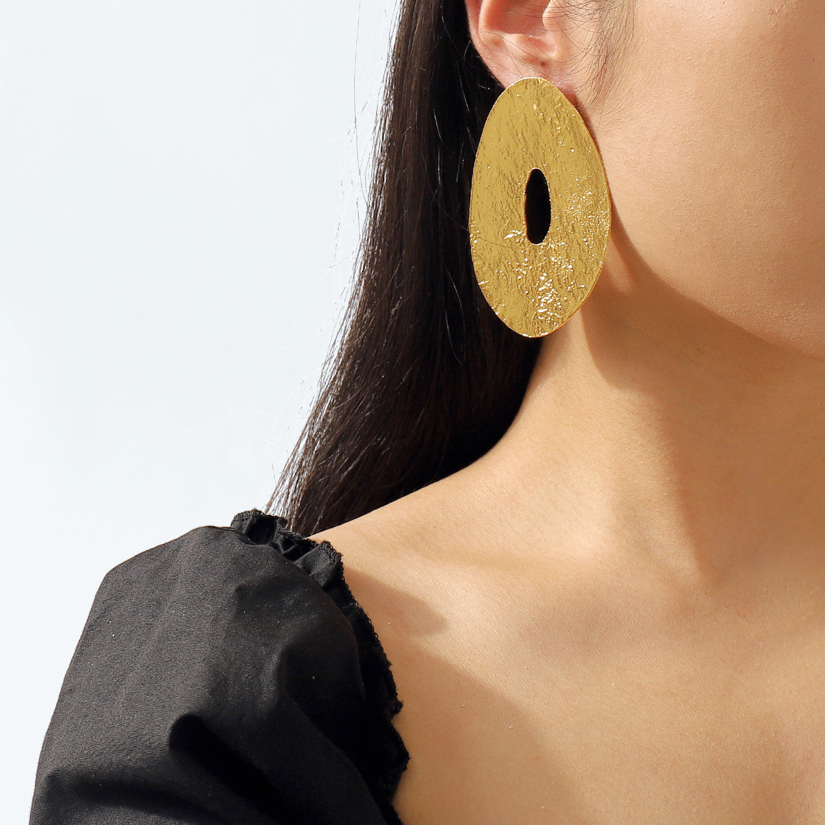 E11849 Large Metal Geometric Round Drop Earrings