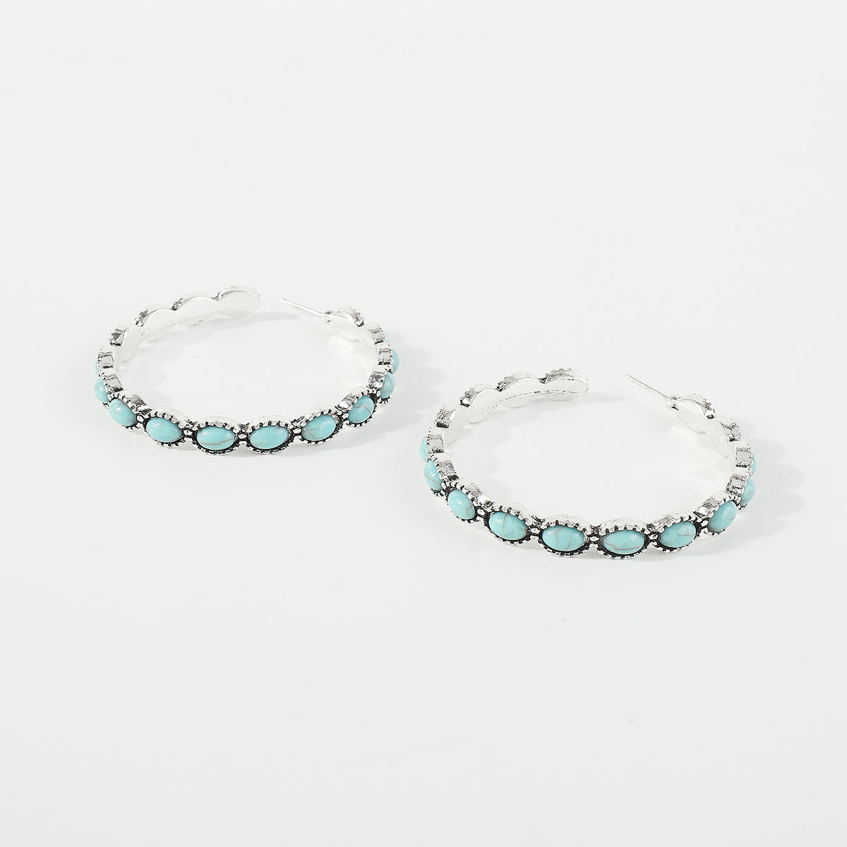 E11867 Western Blue Turquoise Hoop Earrings