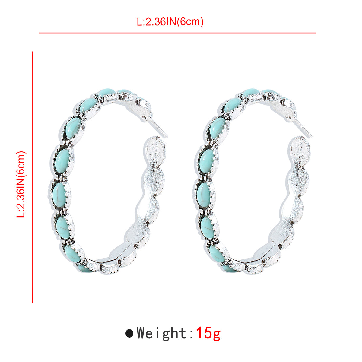 E11867 Western Blue Turquoise Hoop Earrings