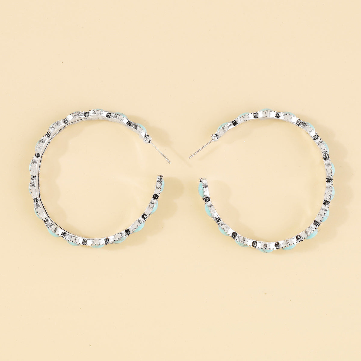 E11867 Western Blue Turquoise Hoop Earrings