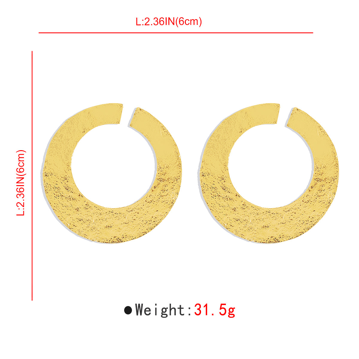 E11872 Large Textured Flat Circle Drop Earrings
