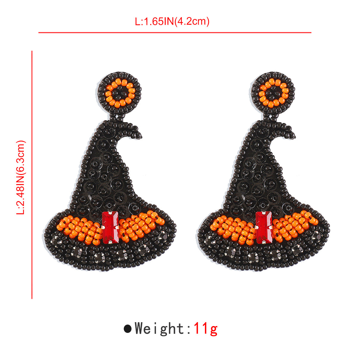 E11922 Halloween Beaded Witch Hat Drop Earrings