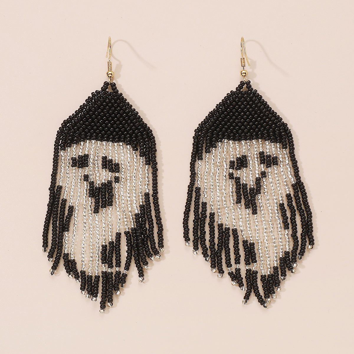 E11923 Halloween Ghosts Tassel Seed Beads Earrings