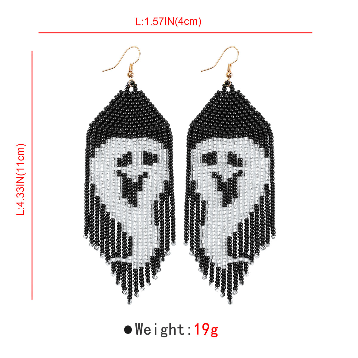 E11923 Halloween Ghosts Tassel Seed Beads Earrings