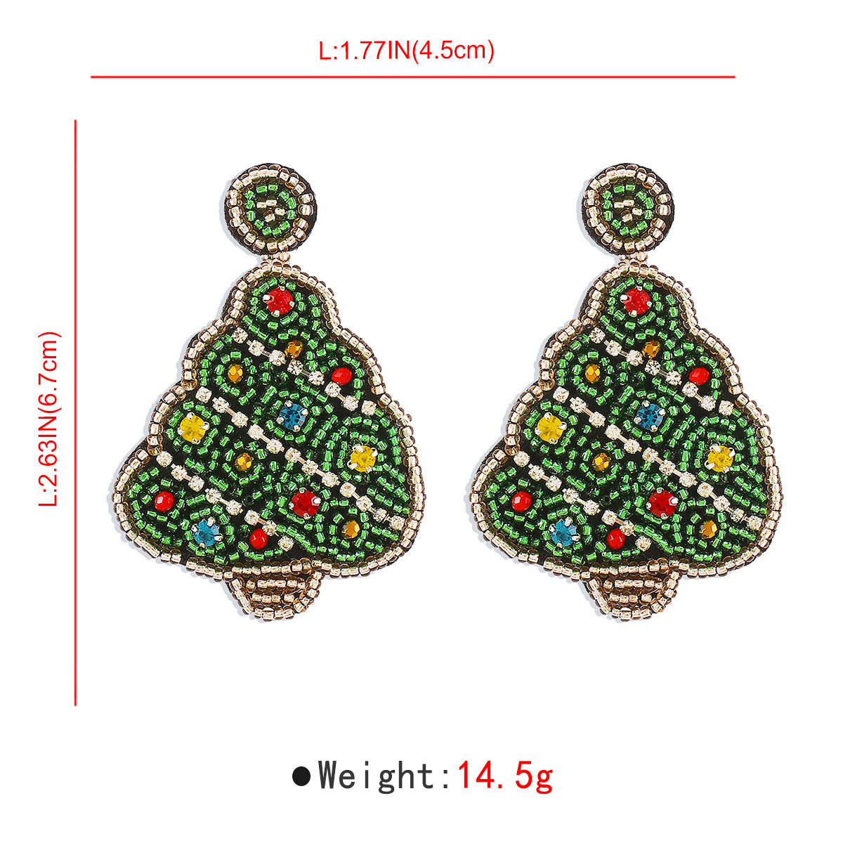 E11925 Christmas Beaded Christmas Tree Dangle Earrings