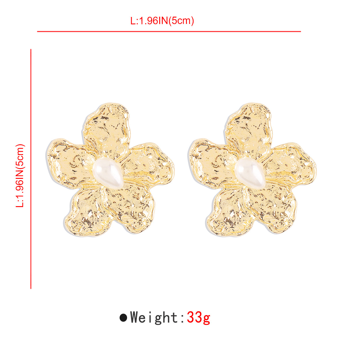 E11937 Metal Flower w/Pearl Dangle Earrings