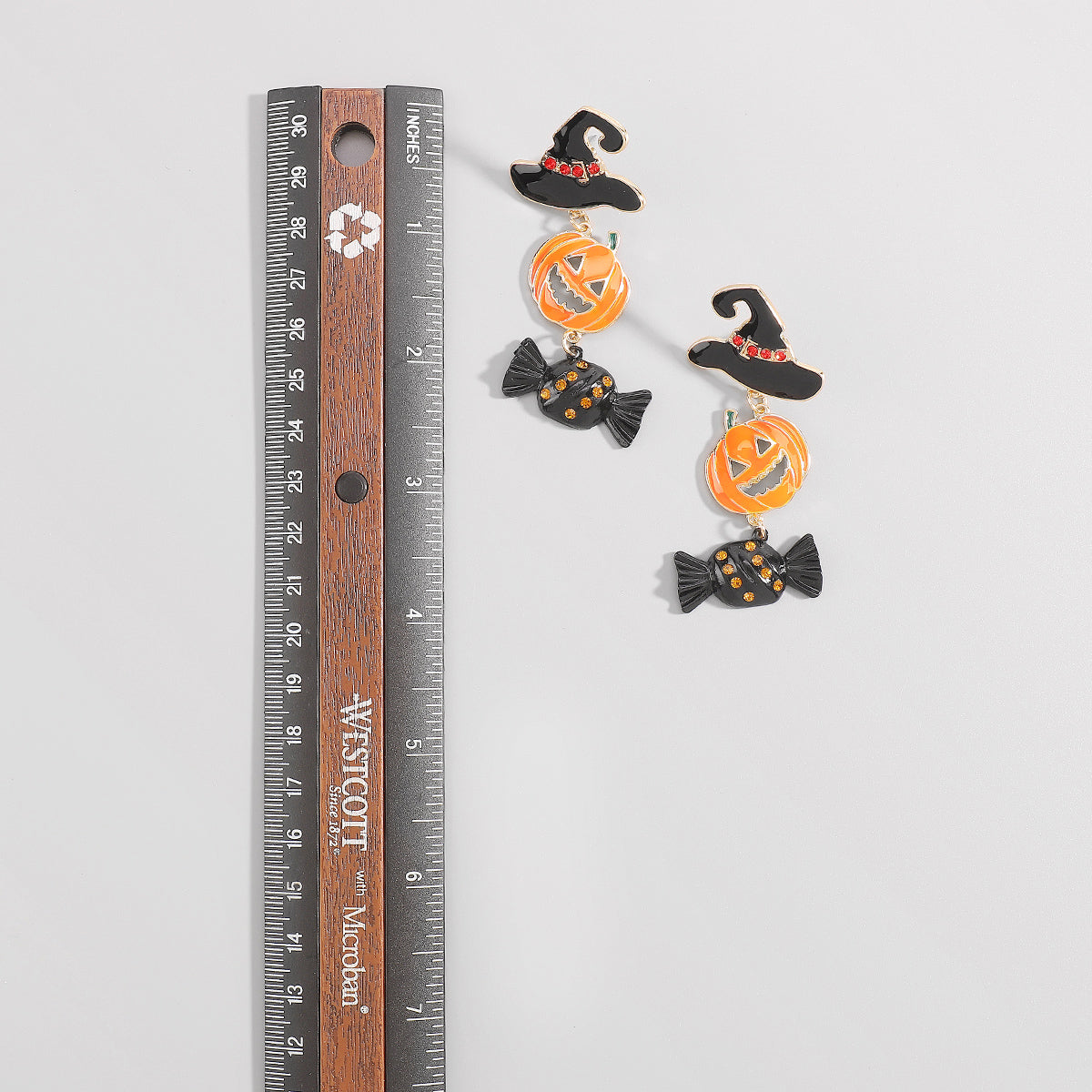 E11953 Halloween Hat Pumpkin Candy Dangle Earrings